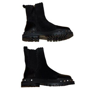 Free People Tate Black Suede Leather Studded Chelsea Boots